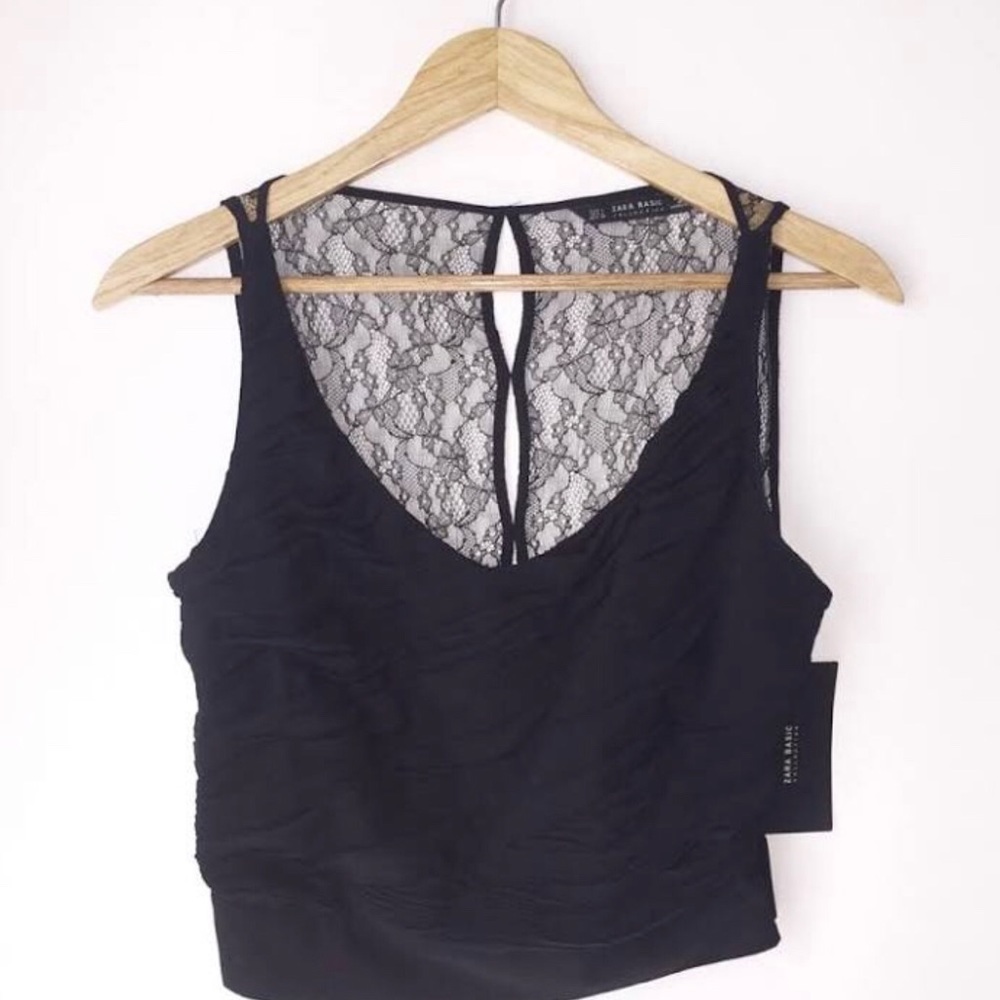 🌀Zara Basic | Cropped Ruched Lace Top